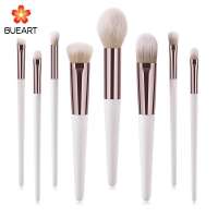 BUEART NEW DESIGN Custom YOUR LOGO 8pcs PROFESSIONAL WHITE COLOR FACE EYE SHADOW BROW MAKEUP BRUSH FOR FOUNDATION